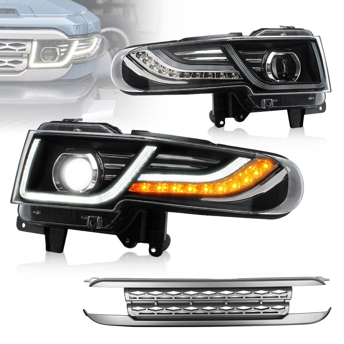 VLAND 07-15 Fj Cruiser LED Headlights With Grille | Bulbs Not Included
