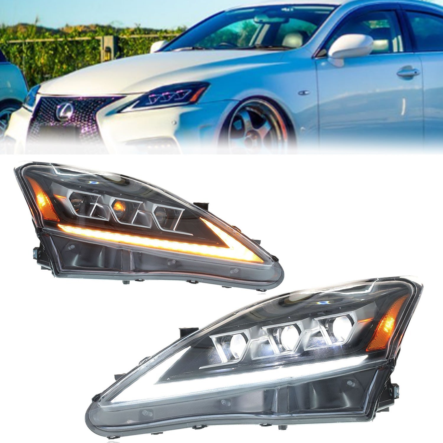 Archaic Full LED Headlights Assembly For Lexus IS250 2006-2012