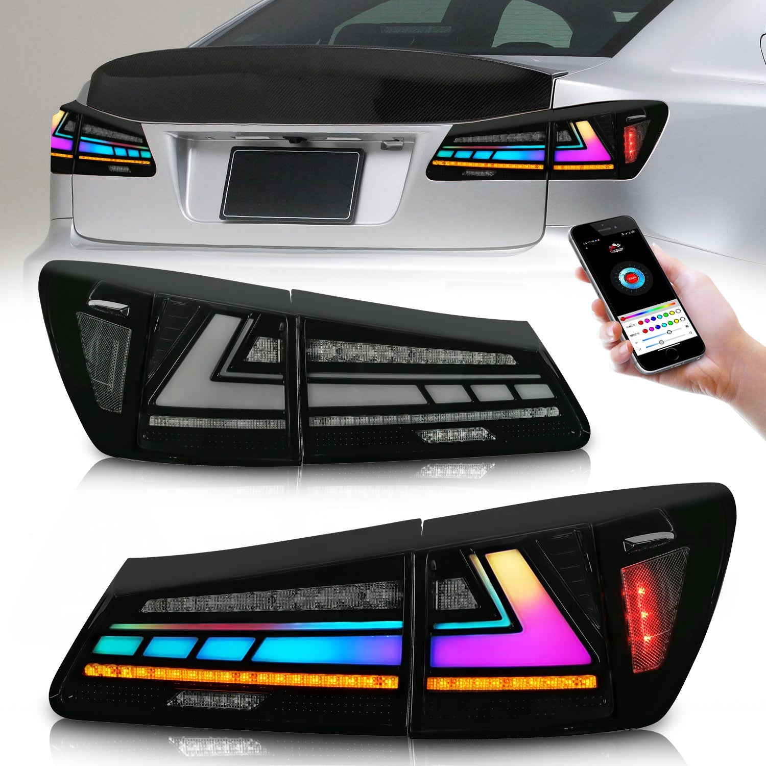Archaic Full LED Tail Lights Assembly For Lexus Sedan IS250 2006-2012,RGB