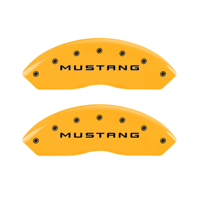 MGP 4 Caliper Covers Engraved Front Mustang Engraved Rear 37 Yellow finish black ch