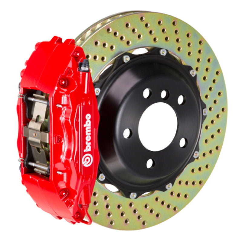 Brembo 04-17 WRX STi Front GT BBK 4 Piston Cast 2pc 355x32 2pc Rotor Drilled-Red | 1B1.8048A2