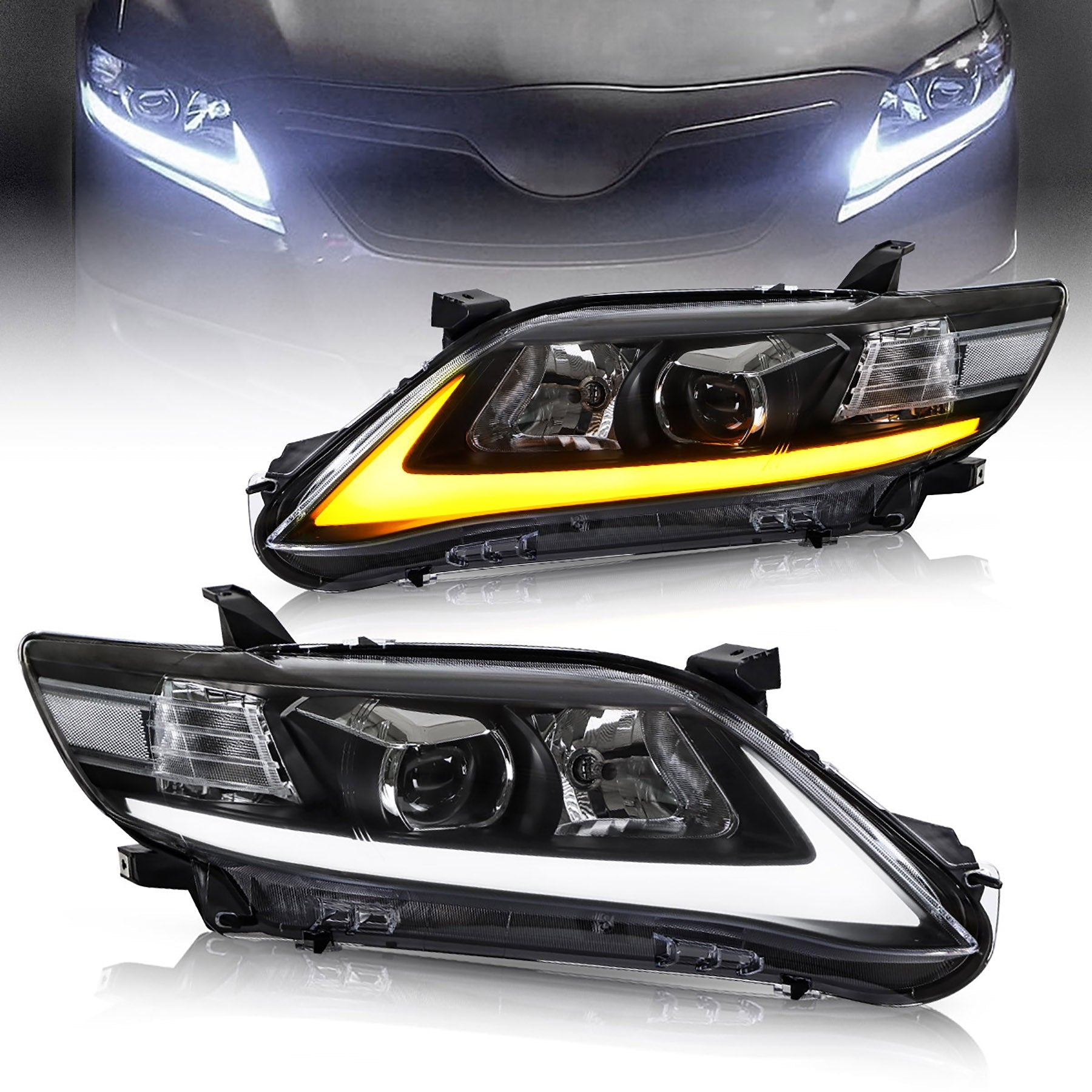 VLAND 10-11 Camry Base LE SE and XLE Led Projector Headlights | US Version w/Sequential