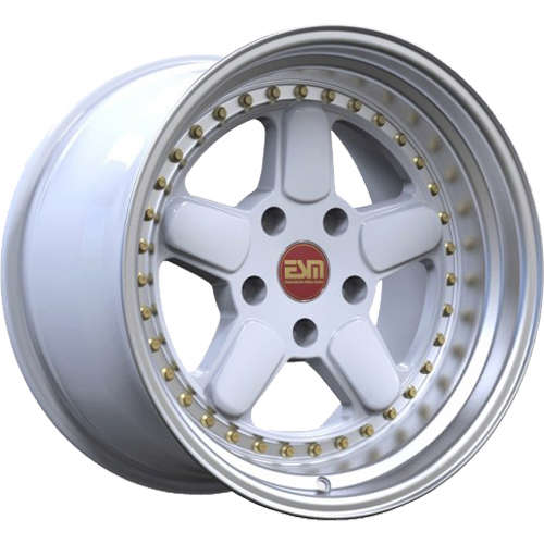 ESM ESM-005R17x8.5 +13 White with a Machined Lip and Gold Rivets