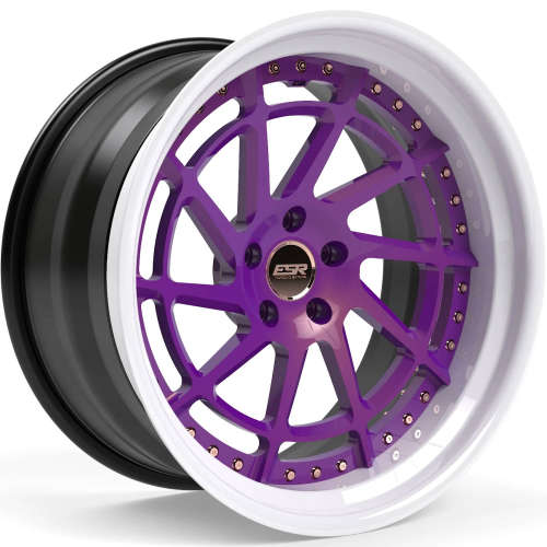 ESR Forged Classic ES10-R Classic15x9 0 Gloss Purple with a Gloss White Step Lip and Matte Black Barrel with Exposed Rose Gold Hardware