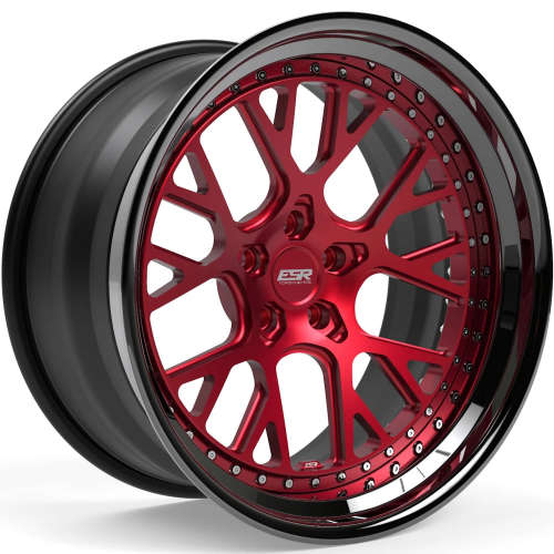 ESR Forged Classic ES11 Classic18x9.5 +45 Candy Red with a Black Chrome Step Lip and Matte Black Barrel with Exposed Black Chrome Hardware