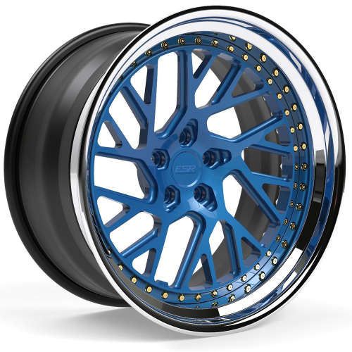 ESR Forged Classic ES11-T Classic18x8.5 +30 Blue with a Polished Step Lip and Matte Black Barrel with Exposed Gold Hardware