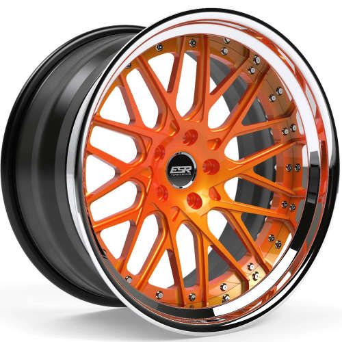 ESR Forged Classic ES13 Classic18x9.5 +10 Polished Lambo Orange with a Polished Step Lip and Matte Black Barrel with Exposed Hardware