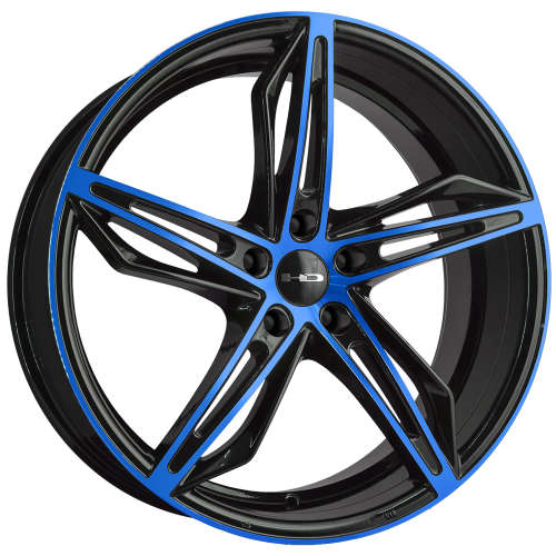 HD Fly-Cutter18x8 +35 Gloss Black with Blue Spoke Faces and Outer Lip Ring