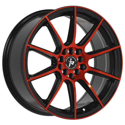 Impact Racing 502 502BMRF 18x8 +38 Gloss Black with Red Machined Spoke Faces