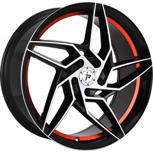 Impact Racing 605 605BMRF 20x8.5 +35 Gloss Black with Machined Spoke Faces and a Red Undercut
