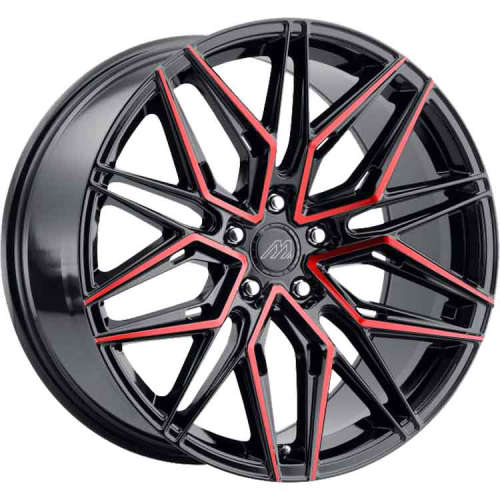 Mach MF620x8.5 +35 Gloss Black with Red Machined Spoke Faces