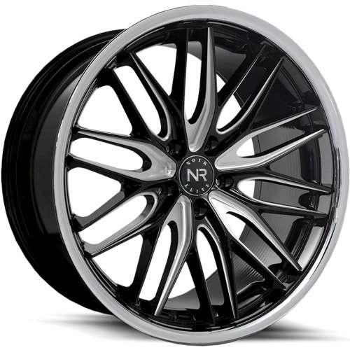 Noir Elite NR10620x10 +40 Gloss Black with Milled Spoke Faces and a Chrome Stainless Steel Lip