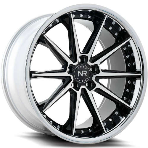 Noir Elite NR11020x8.5 +35 Gloss Black with Machined Spoke Faces and a Chrome Stainless Steel Lip
