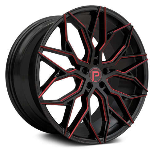 Pinnacle Mystic P306 20x8.5 +35 Gloss Black with Red Milled Spoke Edges