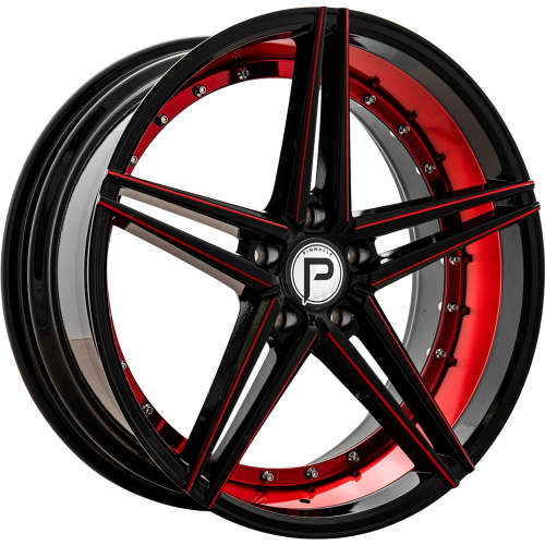 Pinnacle Savage P206 19x8.5 +35 Gloss Black with Red Milled Spoke Accents and a Red Machined Undercut