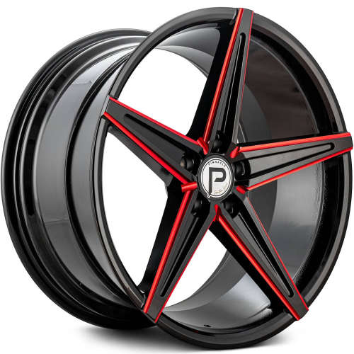 Pinnacle Supreme P202 20x10 +20 Gloss Black with Red Milled Spoke Edges
