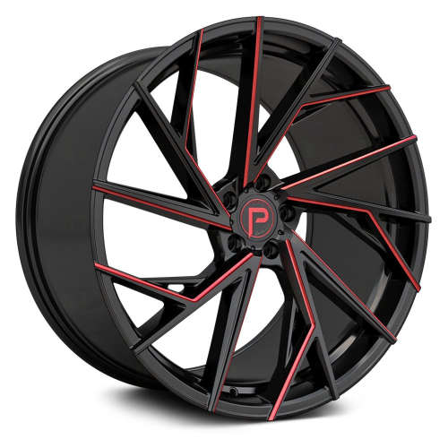 Pinnacle Swank P316 22x9 +35 Gloss Black with Red Milled Spoke Edges