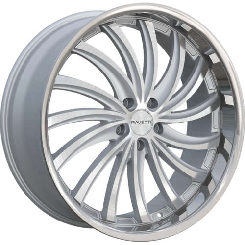 Ravetti M1522x9 +35 Silver with Brushed Spoke Faces and a Stainless Steel Lip
