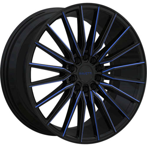 Ravetti M1818x8 +38 Gloss Black with Blue Milled Spoke Edges