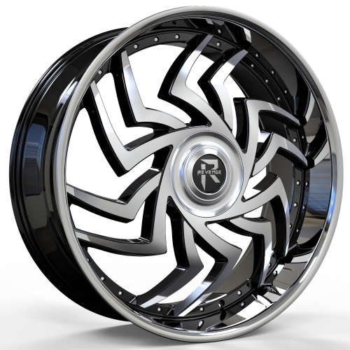 Revenge Luxury RL-10724x9 +25 Gloss Black with Machined Spoke Faces and a Chrome Stainless Steel Lip