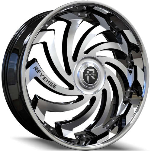 Revenge Luxury RL-10824x9 +25 Gloss Black with Machined Spoke Faces and a Chrome Stainless Steel Lip