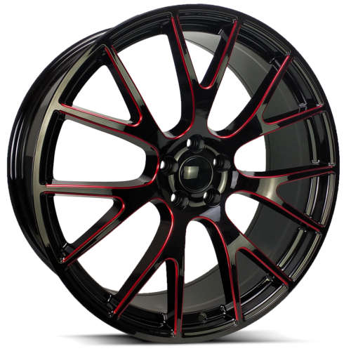 Revenge OE Proline RS-1522x10 +18 Gloss Black with Red Milled Spoke Edges