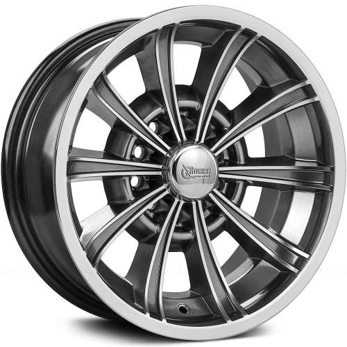 Rocket Racing Sunburst15x8 -18 Hyper Shot Gunmetal Gray with Machined Spoke Edges and Lip