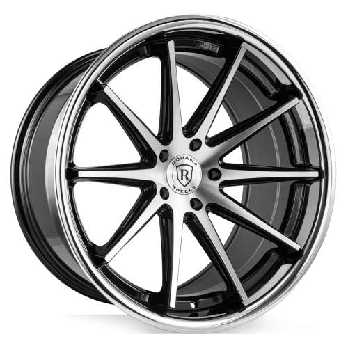 Rohana RFC1019x9.5 +35 Black with Machined Spoke Faces and Chrome Stainless Steel Lip