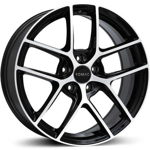 Romac Diablo19x8 +28 Gloss Black with Machined Polished Spoke Faces and Lip Ring