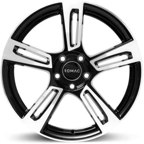 Romac Edge17x7.5 +35 Gloss Black with Machined Polished Spoke Faces and Lip Ring