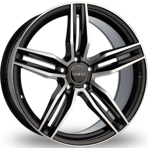 Romac Venom18x8.5 +45 Gloss Black with Machined Polished Spoke Faces and Lip Ring