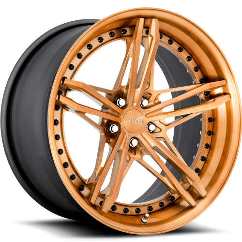 Rotiform Forged ARA18x9.5 +35 Brushed Monaco Copper with a Polished Step Lip and a Matte Black Barrel with Exposed Hardware