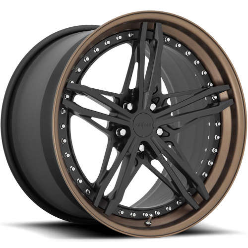 Rotiform Forged ARA18x9.5 +35 Matte Black with a Matte Bronze Step Lip and Matte Black Barrel with Exposed Hardware