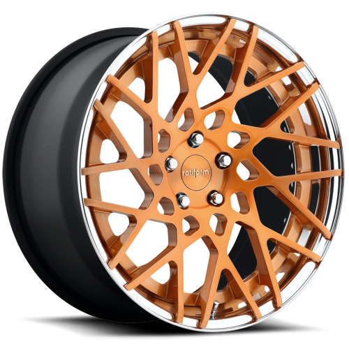 Rotiform Forged BLQ-T18x8.5 +45 Brushed Rose Gold with a Polished Step Lip and Matte Black Barrel with Hidden Hardware