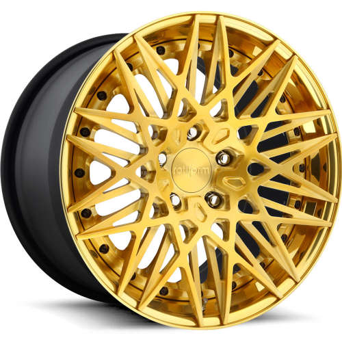 Rotiform Forged QLB20x10 +40 Brushed Gloss Gold with a Polished Gold Step Lip and Matte Black Barrel with Exposed Hardware