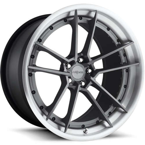 Rotiform Forged SFO18x8.5 +25 Anthracite with a Brushed Gloss Step Lip and Matte Black Barrel with Exposed Hardware