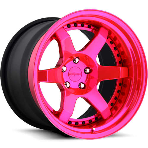 Rotiform Forged SIX18x11 +8 Candy Pink with a Step Lip and Matte Black Barrel with Exposed Hardware