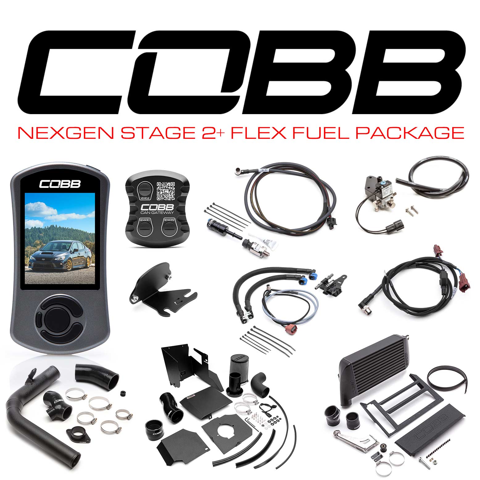 Cobb 15-17 WRX NexGen Stage 2 + CAN Flex Fuel Power Package | SF Intake - Black | SUB004NG2W2-BK1FF