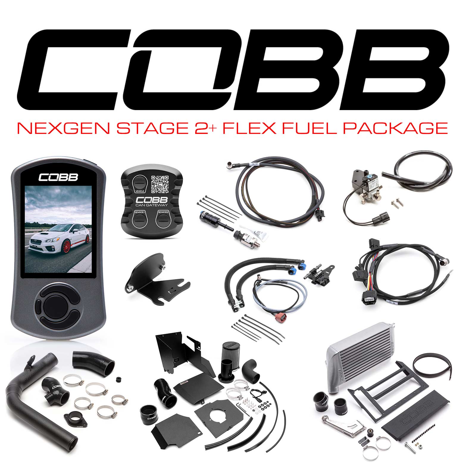 Cobb 15-17 WRX NexGen Stage 2 + CAN Flex Fuel Power Package | SF Intake - Silver | SUB004NG2W2-SL1FF