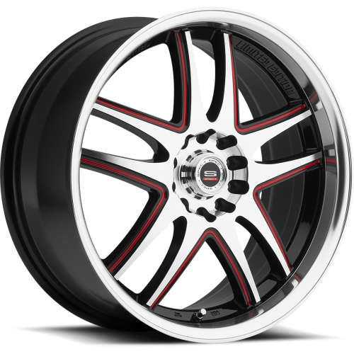 Spec-1 SP-1518x8 +38 Gloss Black with Machined Spoke Faces Red Windows and Machined Lip