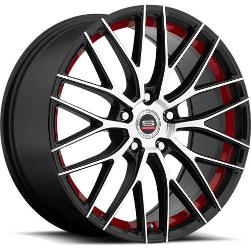 Spec-1 SP-1717x7 +42 Gloss Black with Machined Spoke Faces and Red Undercut