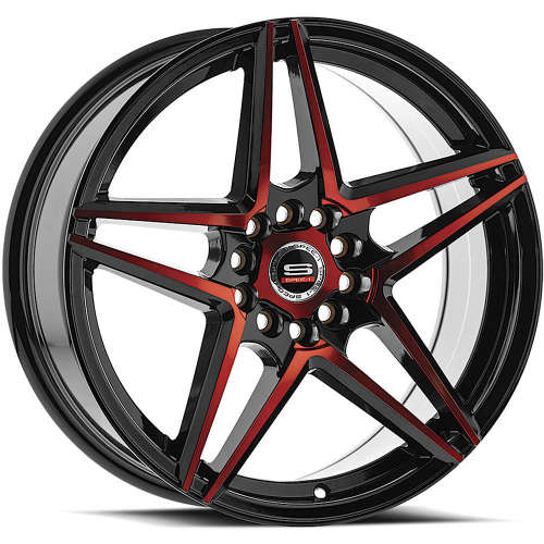 Spec-1 SP-5418x8 +38 Gloss Black with Red Machined Spoke Faces