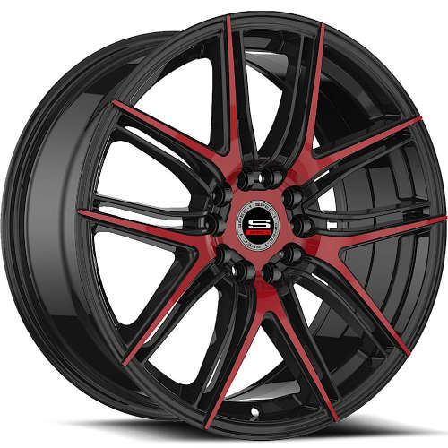 Spec-1 SP-5618x8 +38 Gloss Black with Red Machined Spoke Faces