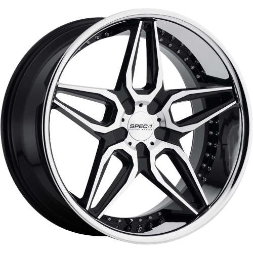 Spec-1 SSL-30122x9 +35 Gloss Black with Machined Spoke Faces and a Chrome Stainless Steel Lip