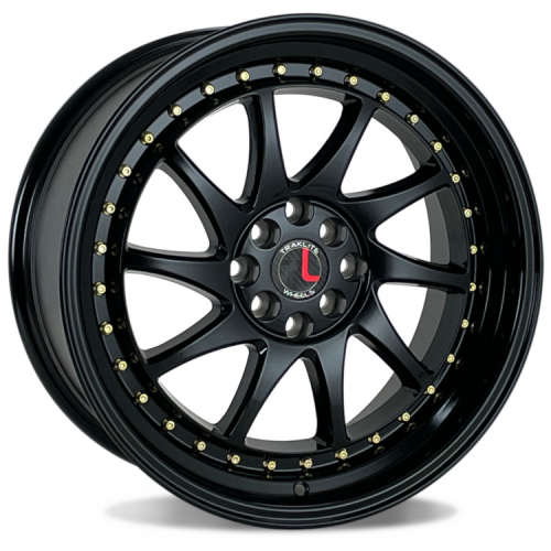 Traklite Wheels Turbo17x8 +35 Gloss Black with Gold Rivets