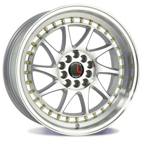 Traklite Wheels Turbo18x8.5 +40 Silver with Machined Spoke Faces and Gold Rivets