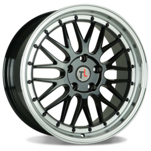 Traklite Wheels Turbulance18x8 +35 Gloss Black with a Machined Lip and Black Rivets