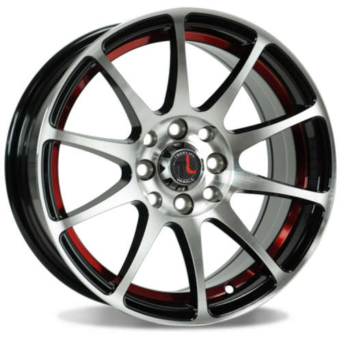 Traklite Wheels Vortex15x7 +35 Gloss Black with Machined Spoke Faces and Red Undercut