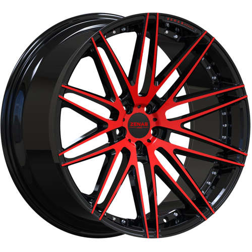 Zenas ZW0122x9 +30 Gloss Black with Red Machined Spoke Faces