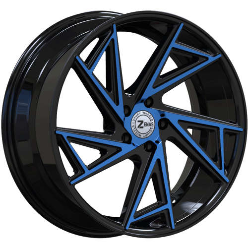 Zenas ZW0420x8.5 +35 Gloss Black with Blue Machined Spoke Faces